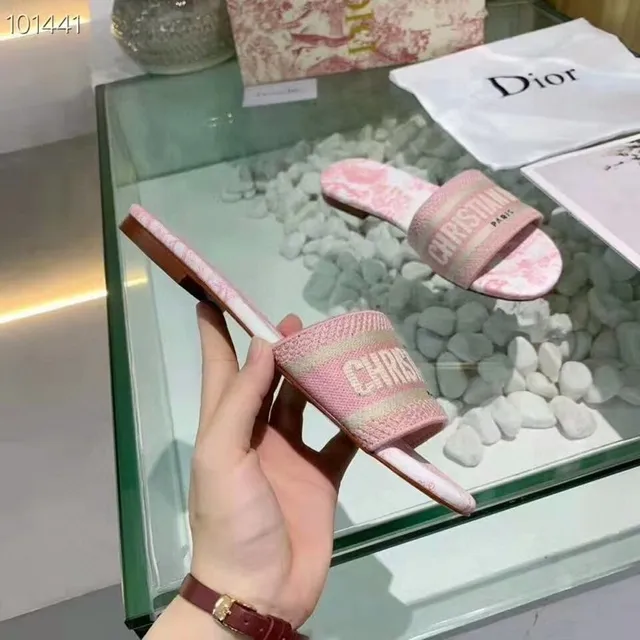 Dior Pink Toile Print Woven Strap Flat Slippers 5