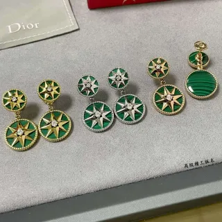 Dior Rose des Vents Double-Circle Starburst Malachite Earrings