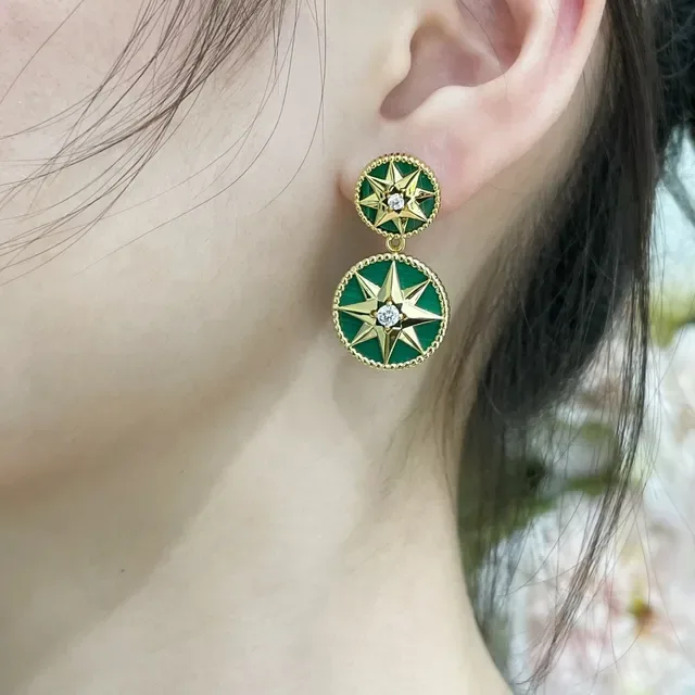 Dior Rose des Vents Boucles d'oreilles Double-Circle Starburst Malachite 9