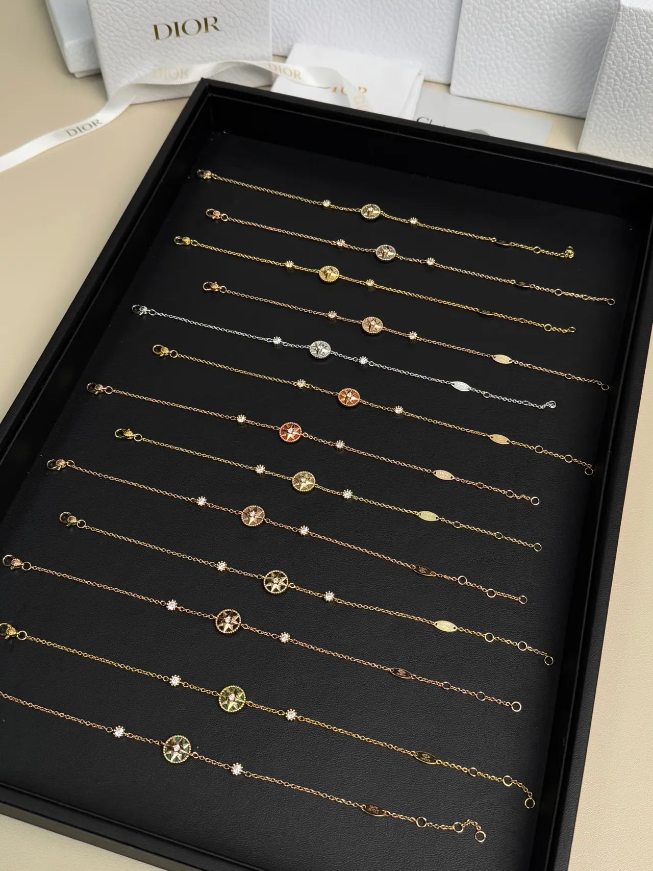 Dior Rose des Vents Gold-Tone Enamel and Crystal Bracelets 6