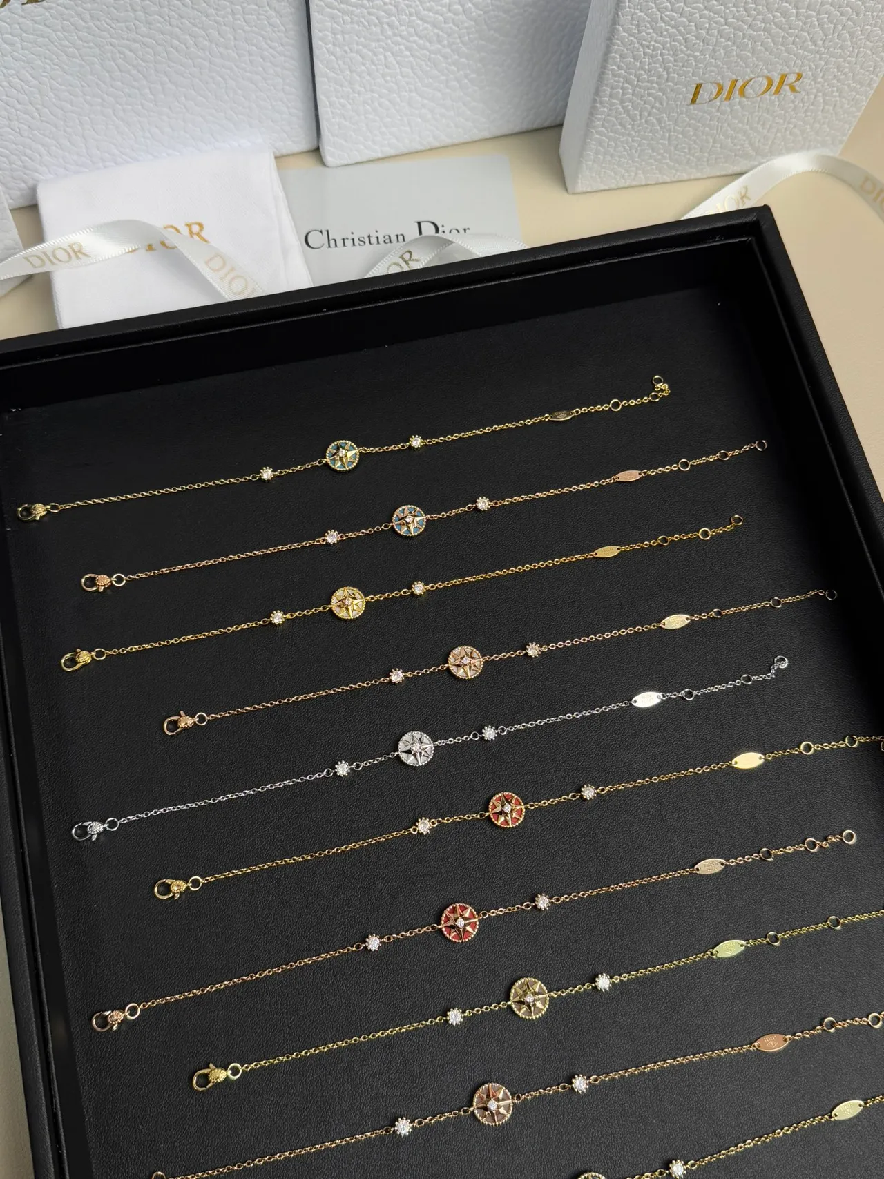 Dior Rose des Vents Gold-Tone Enamel and Crystal Bracelets 8