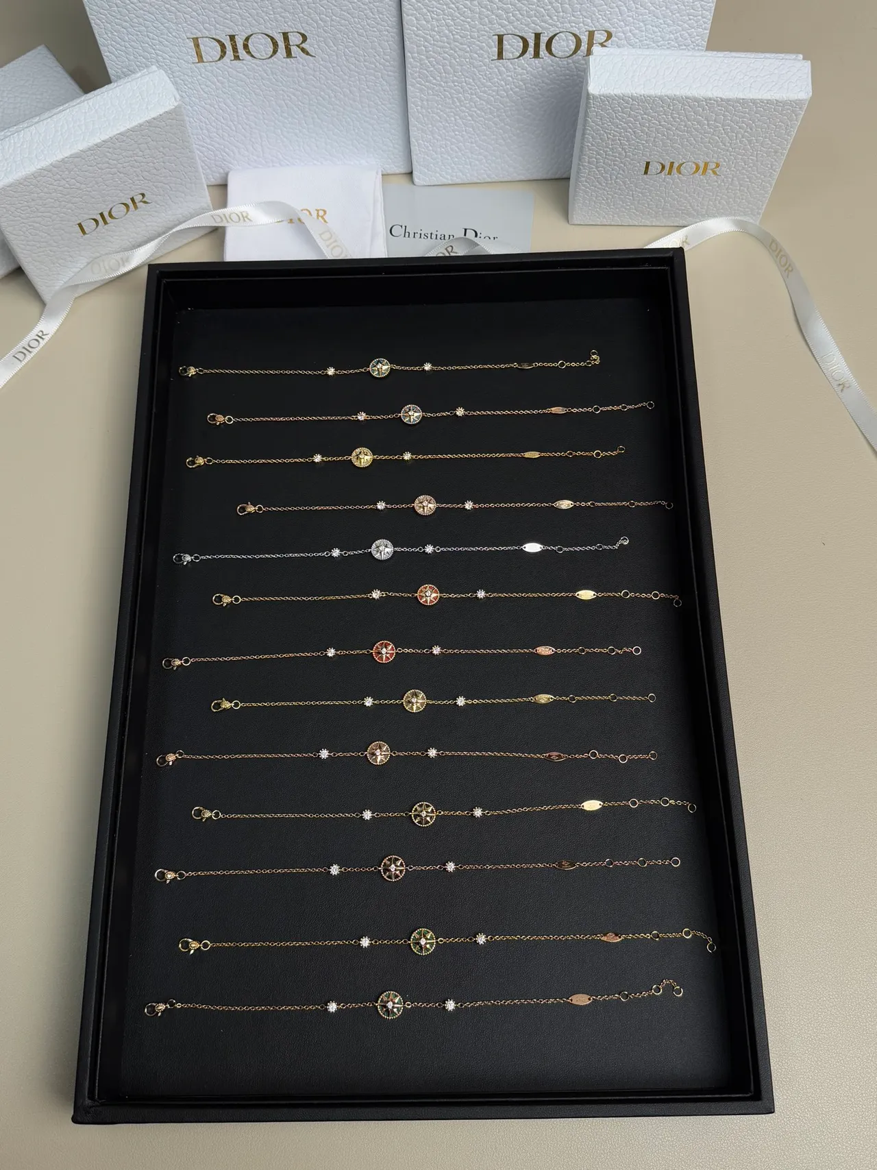 Dior Rose des Vents Gold-Tone Enamel and Crystal Bracelets 9