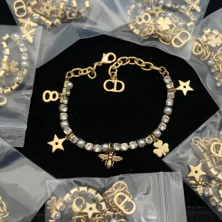 Dior Rose des Vents Gold White Chain Crystal-Embellished Links Bracelet
