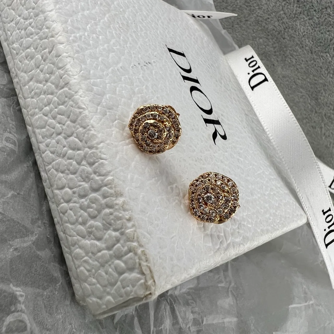 Dior Rose des Vents Silver Gold Pavé Crystal Earrings 3