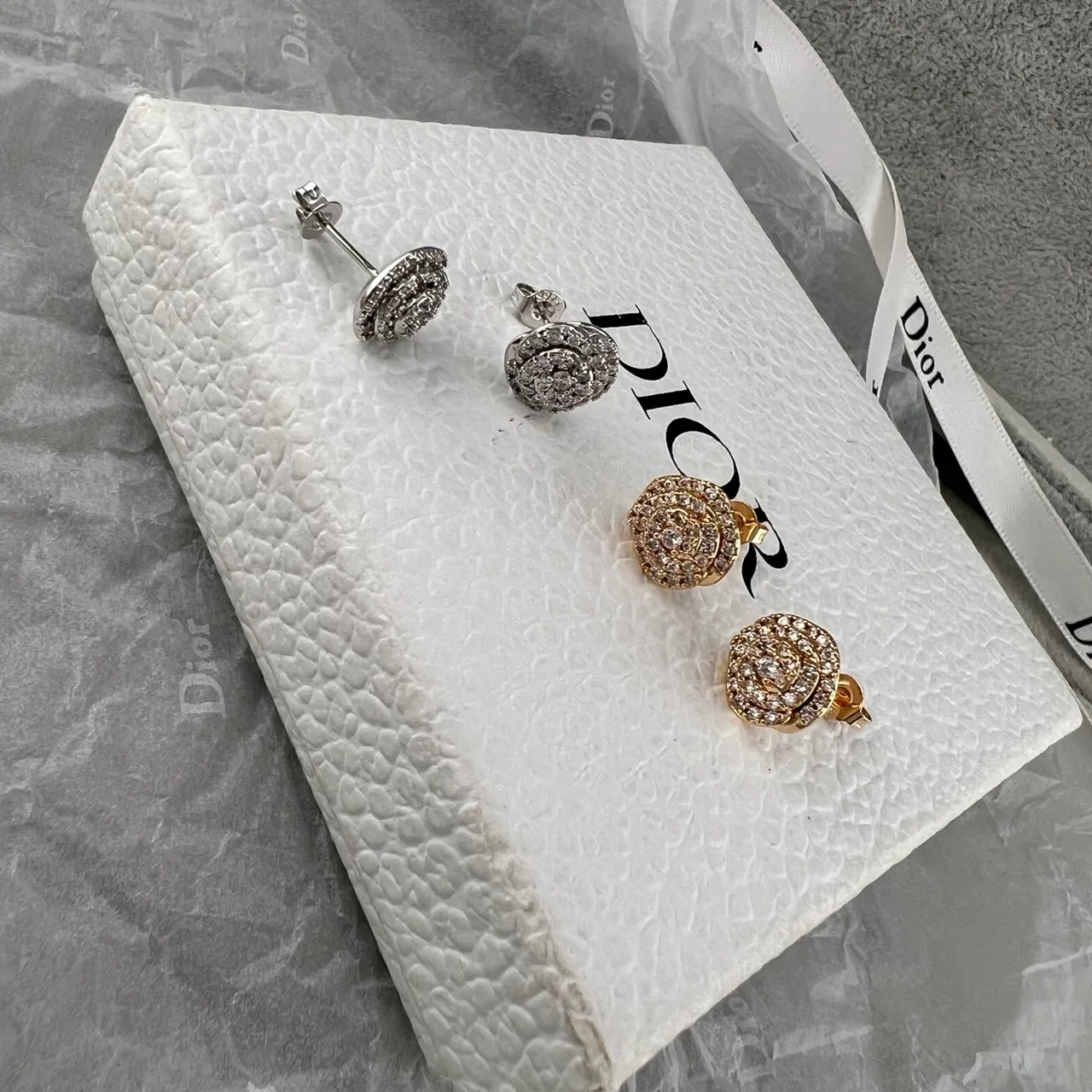 Dior Rose des Vents Silver Gold Pavé Crystal Earrings 4