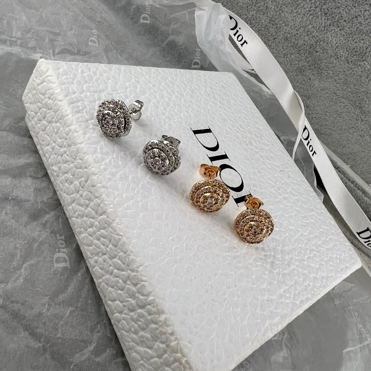 Dior Rose des Vents Silver Gold Pavé Crystal Earrings 5