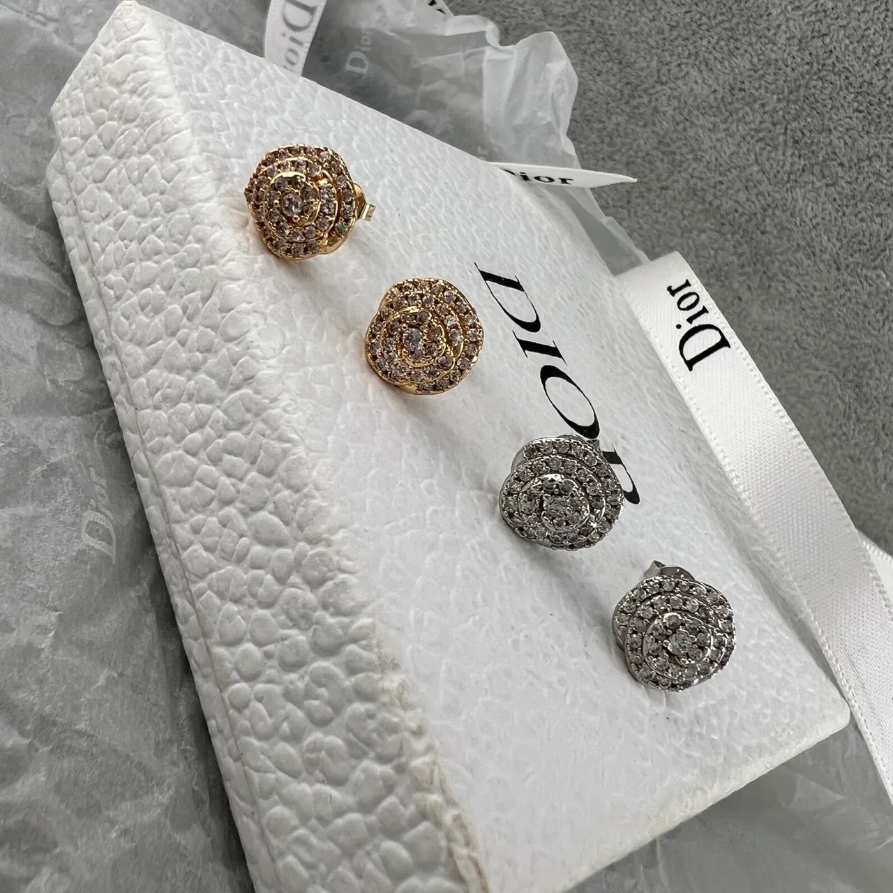 Dior Rose des Vents Silver Gold Pavé Crystal Earrings 6