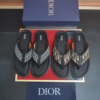 Dior Slide काले भूरे थॉन्ग स्ट्रैप ओब्लिक मॉनोग्राम प्रिंट स्लिपर्स