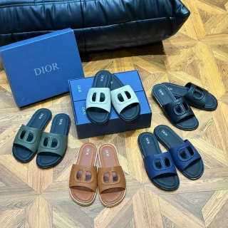 Dior Slide Logo-Cutout Leather Slippers