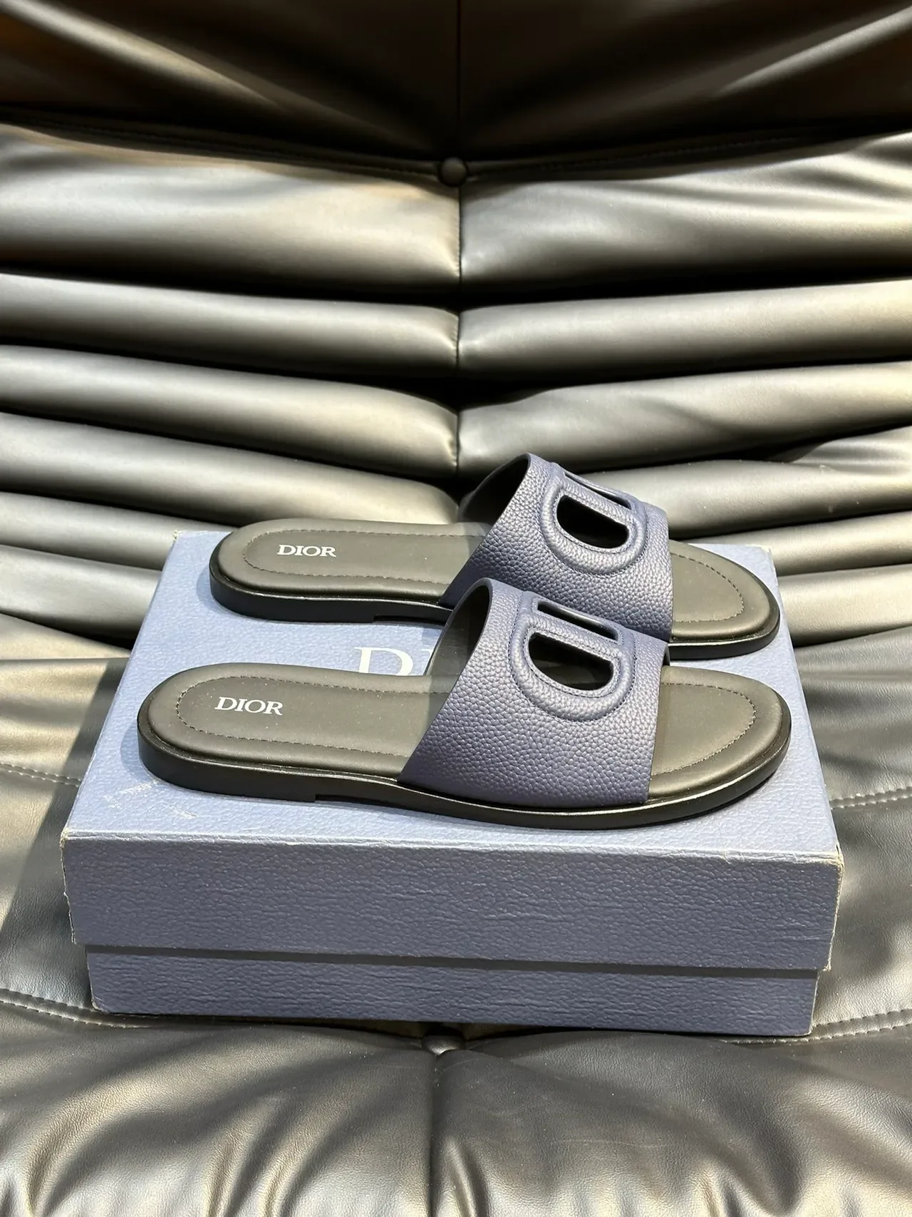 Dior Slide Logo-Cutout Leather Slippers 5