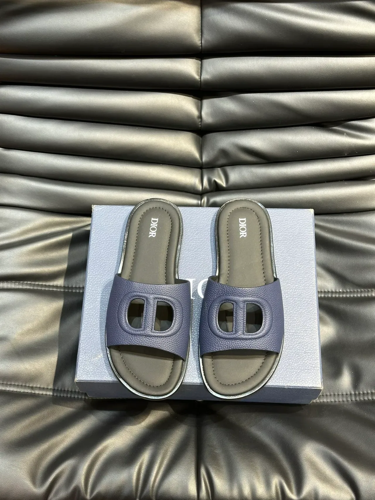 Dior Slide Logo-Cutout Leather Slippers 10