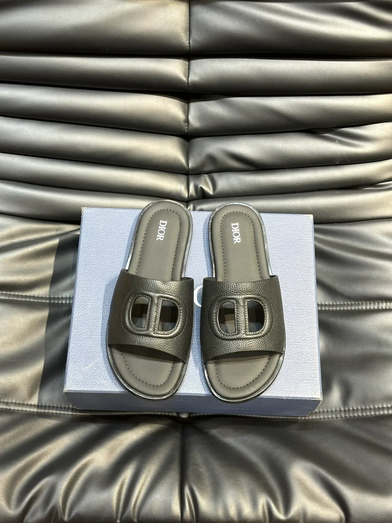 Dior Slide Logo-Cutout Leather Slippers 12