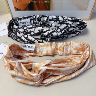 Dior White Black Twisted Knot Front Elasticated Band Silk Scarf