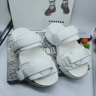 Dior White Double-Strap Slide Woven Nylon Straps Casual Sandals