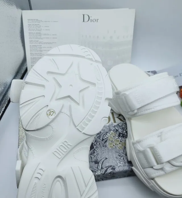 Dior White Double-Strap Slide Woven Nylon Straps Casual Sandals 4