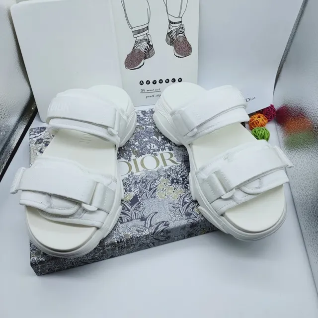 Dior White Double-Strap Slide Woven Nylon Straps Casual Sandals 5