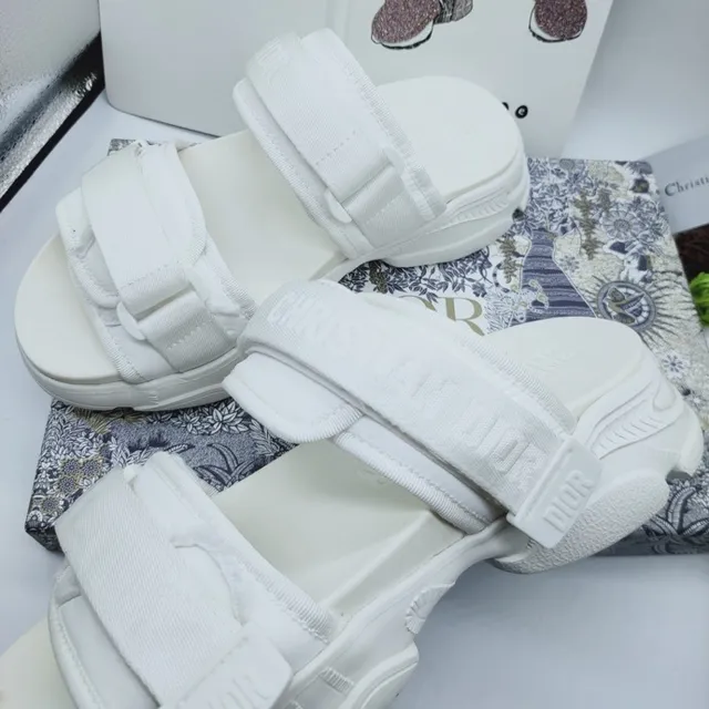 Dior White Double-Strap Slide Woven Nylon Straps Casual Sandals 7