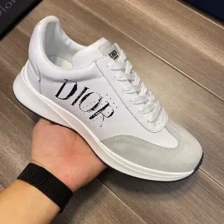 Dior White Gray Logo-Print Side Panel Mixed Leather And Suede Upper Lifestyle Sneakers