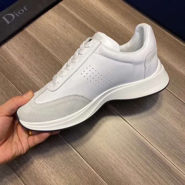 Dior White Gray Logo-Print Side Panel Mixed Leather And Suede Upper Lifestyle Sneakers 2