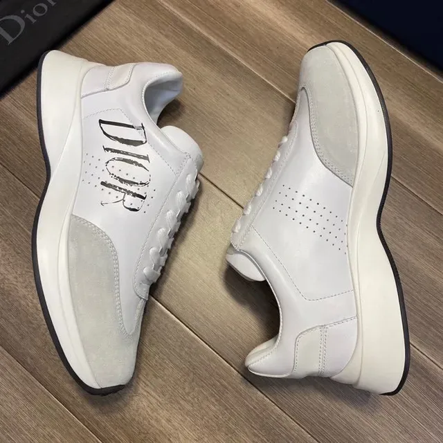 Dior White Gray Logo-Print Side Panel Mixed Leather And Suede Upper Lifestyle Sneakers 4