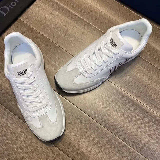 Dior White Gray Logo-Print Side Panel Mixed Leather And Suede Upper Lifestyle Sneakers 6