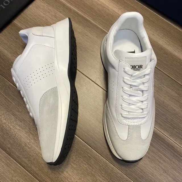 Dior White Gray Logo-Print Side Panel Mixed Leather And Suede Upper Lifestyle Sneakers 7