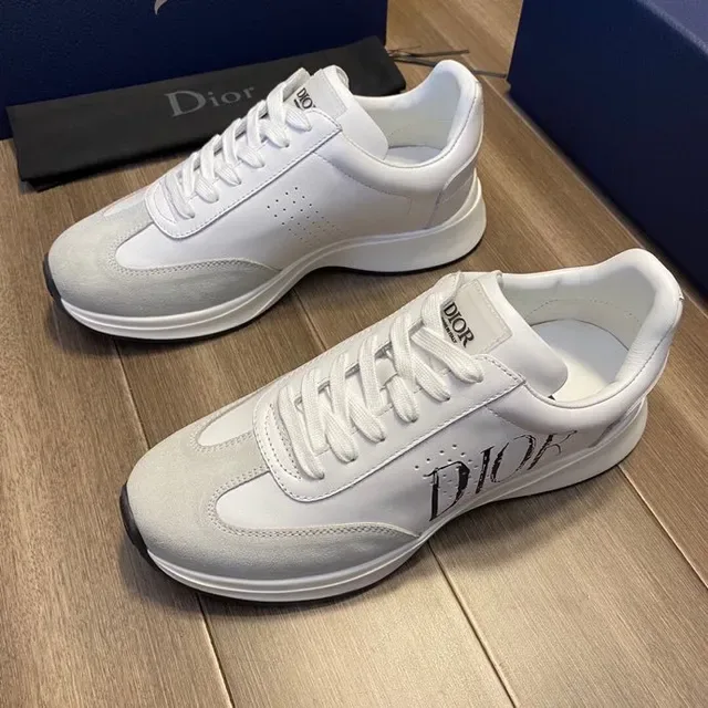 Dior White Gray Logo-Print Side Panel Mixed Leather And Suede Upper Lifestyle Sneakers 8