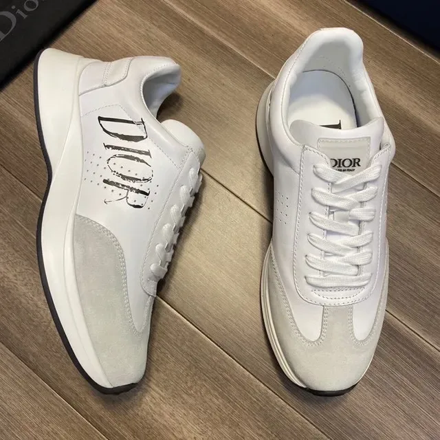 Dior White Gray Logo-Print Side Panel Mixed Leather And Suede Upper Lifestyle Sneakers 9