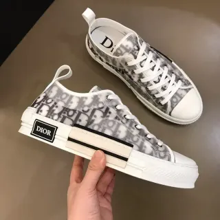 Dior White Gray Monogram-Print Mesh Upper Layered Block Midsole Lifestyle Sneakers