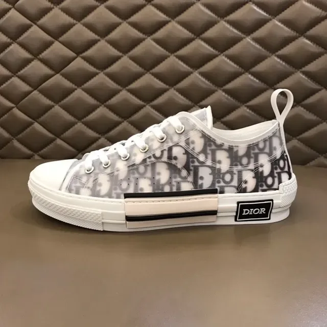 Dior White Gray Monogram-Print Mesh Upper Layered Block Midsole Lifestyle Sneakers 2