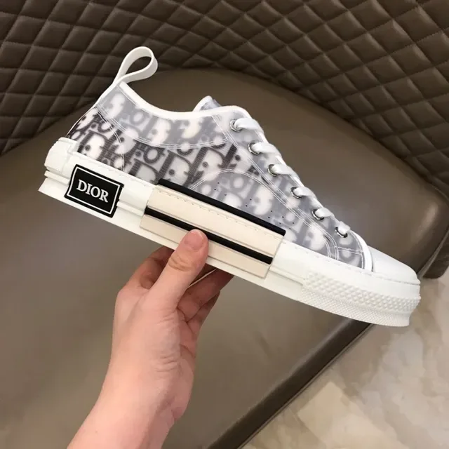 Dior White Gray Monogram-Print Mesh Upper Layered Block Midsole Lifestyle Sneakers 4