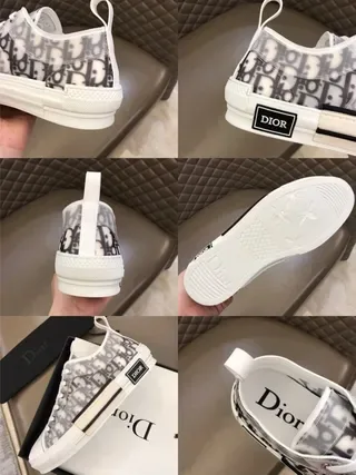 Dior White Gray Monogram-Print Mesh Upper Layered Block Midsole Lifestyle Sneakers 5