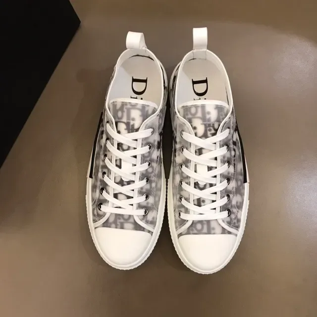 Dior White Gray Monogram-Print Mesh Upper Layered Block Midsole Lifestyle Sneakers 9