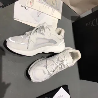 Dior White Gray Sole Geometric Overlay Panels Chunky Sneakers