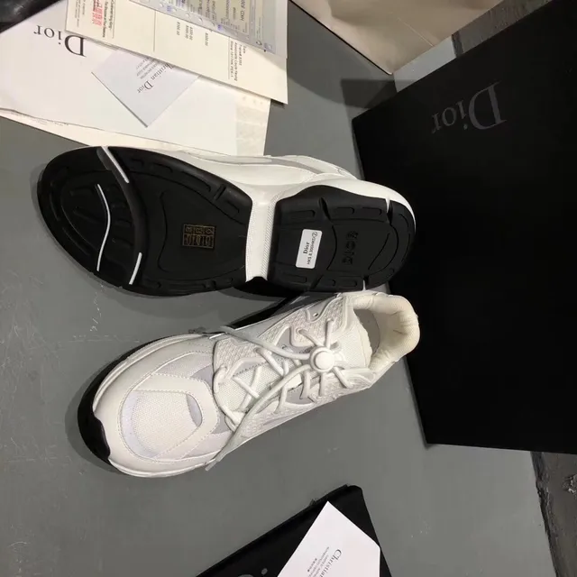Dior White Gray Sole Geometric Overlay Panels Chunky Sneakers 2