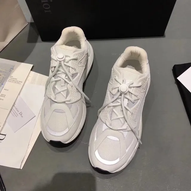 Dior White Gray Sole Geometric Overlay Panels Chunky Sneakers 3