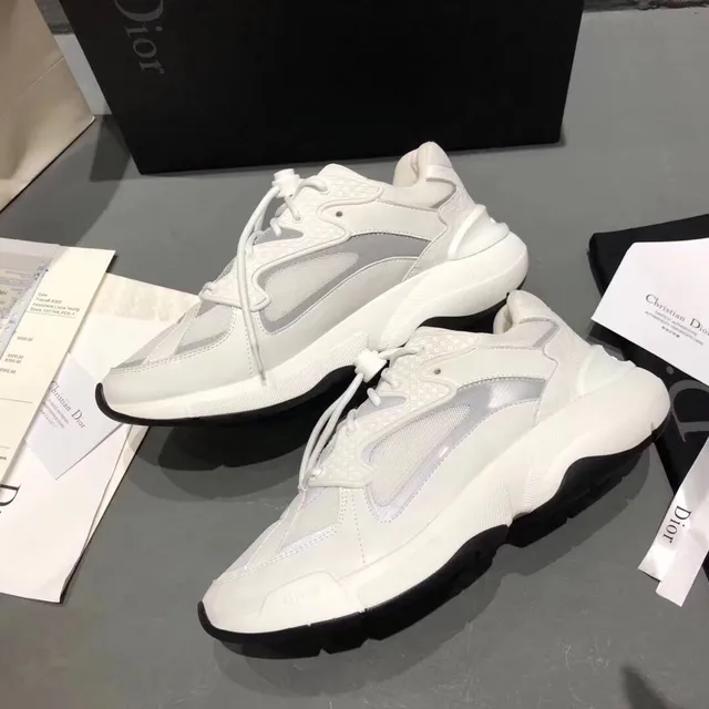 Dior White Gray Sole Geometric Overlay Panels Chunky Sneakers 4