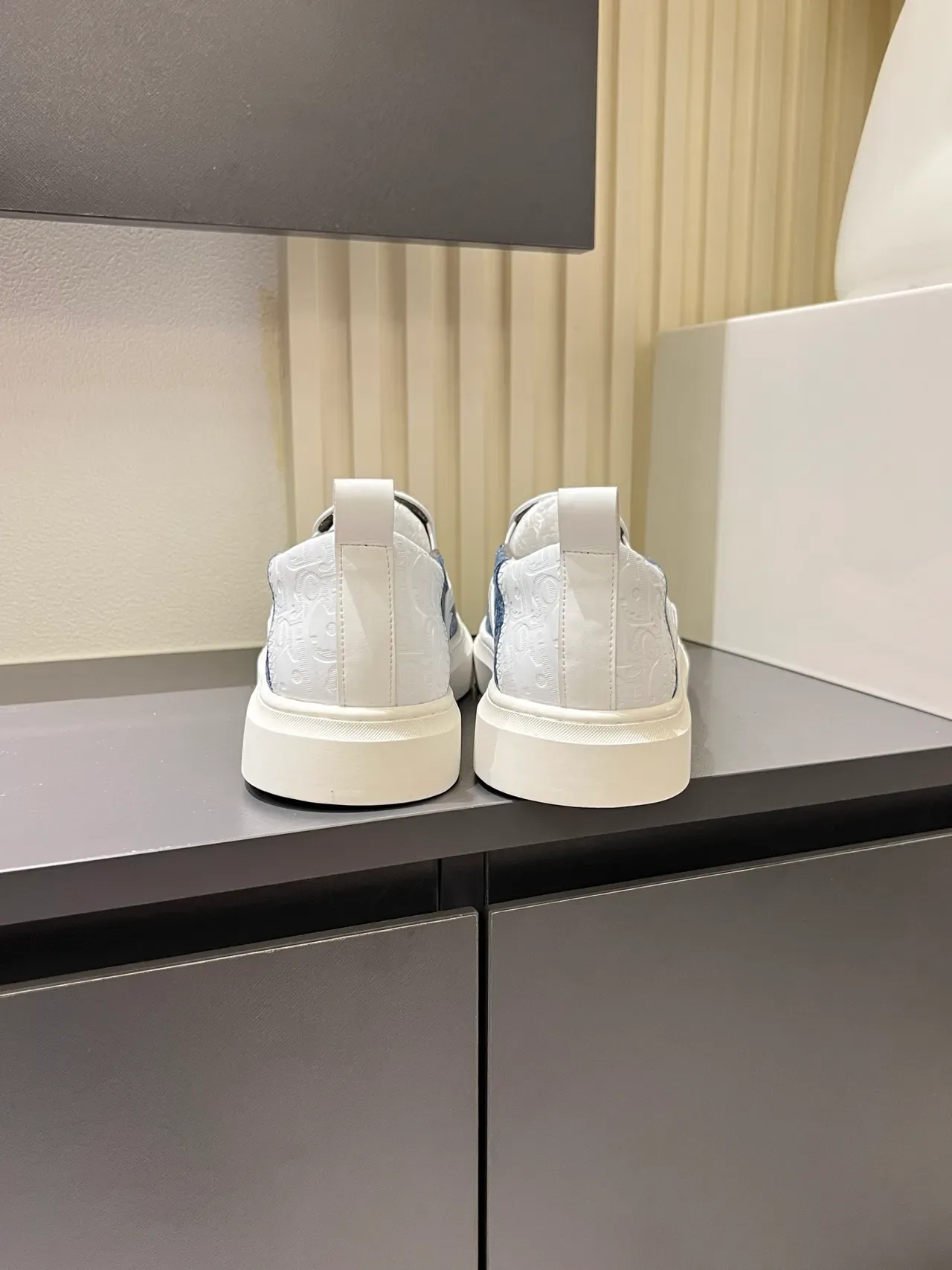 Dior White Navy Slip-On Embossed Leather Lifestyle Sneakers 2