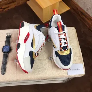 Dior White Navy Sole Multi-Panel Construction Chunky Sneakers