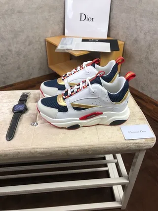 Dior White Navy Sole Multi-Panel Construction Chunky Sneakers 5