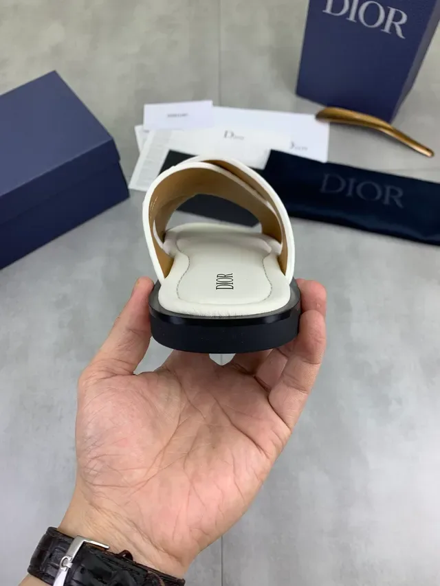 Dior White Ostrich-Texture Cross Strap Slipper 4