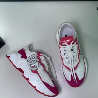 Dolce & Gabbana NS1 White Pink Sole Oversized Monogram Chunky Sneakers