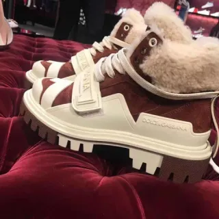 Dolce & Gabbana Shearling-Lined Burgundy and Cream Snow Boots