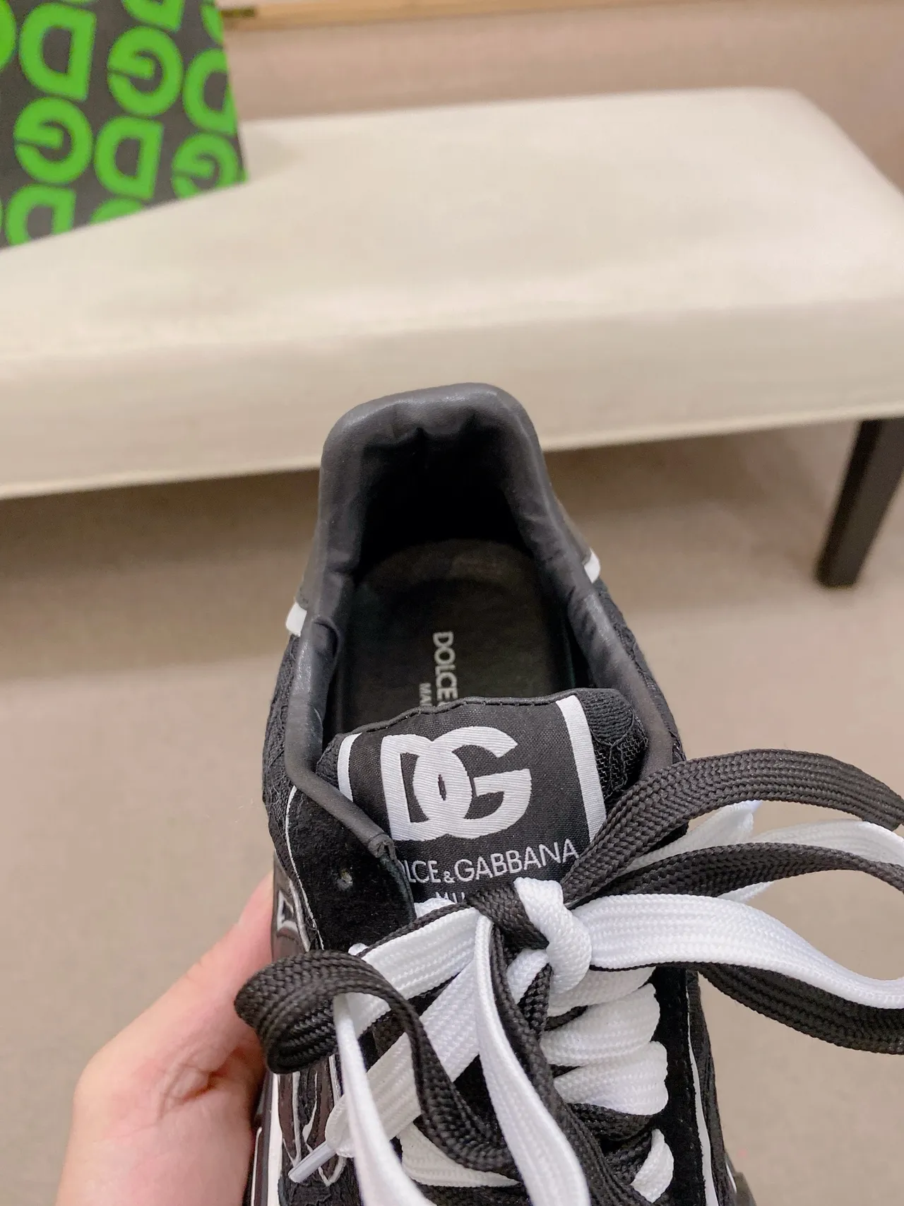 Dolce & Gabbana 黑色白色鞋底 蒙纹叠加 厚底运动鞋 4
