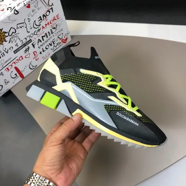 Dolce & Gabbana Black Yellow Knit Mesh Upper Sock-Fit Collar Sneakers 6