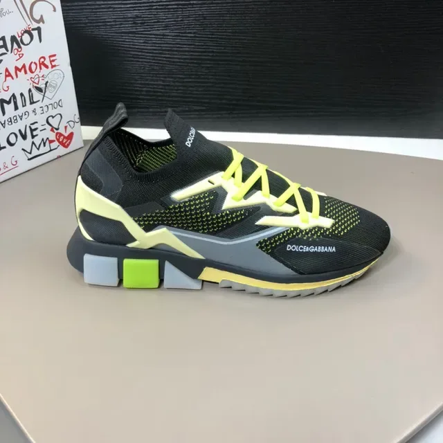 Dolce & Gabbana Black Yellow Knit Mesh Upper Sock-Fit Collar Sneakers 7