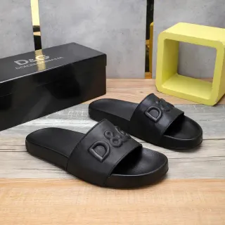 Dolce & Gabbana D&G Slide Black Embossed Monogram Strap Slippers