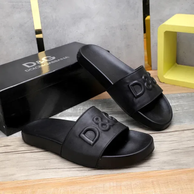 Dolce & Gabbana D&G Slide Black Embossed Monogram Strap Slippers 2