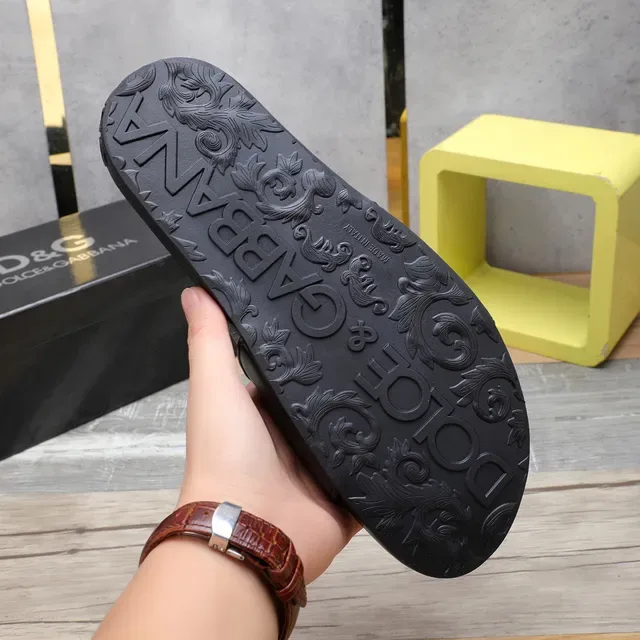 Dolce & Gabbana D&G Slide Black Embossed Monogram Strap Slippers 3