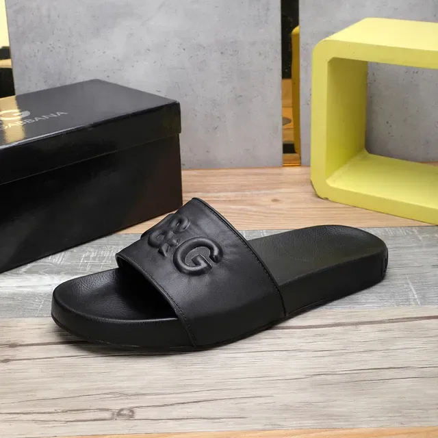 Dolce & Gabbana D&G Slide Black Embossed Monogram Strap Slippers 7